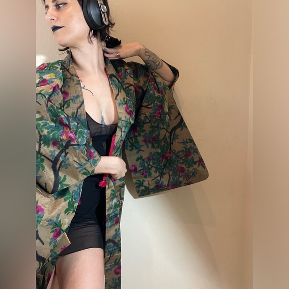 Floral gauze semi transparent sha silk vintage kimono Haori coat robe usomono - Picture 7 of 10